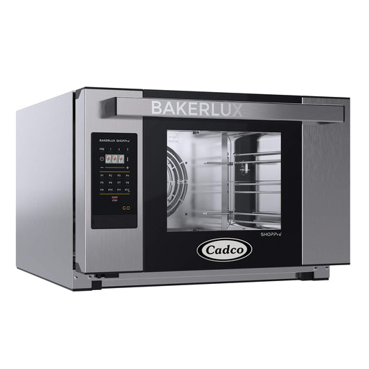 Cadco XAFT-03HS-GD 23-5/8" Bakerlux GO Half-Size Heavy-Duty Countertop Digital Convection Oven for Restaurant Hotel Food Truck Concession Kiosk, 3 Shelves, Stainless Steel, 120V, NSF