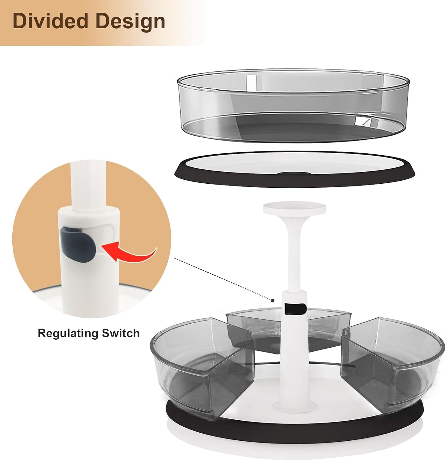 2 Tier Lazy Susan Turntable Organizer for Medicine Cabinet Bottle Pantry Countertop with Clear Large Spice Rack 11 Inch Grey