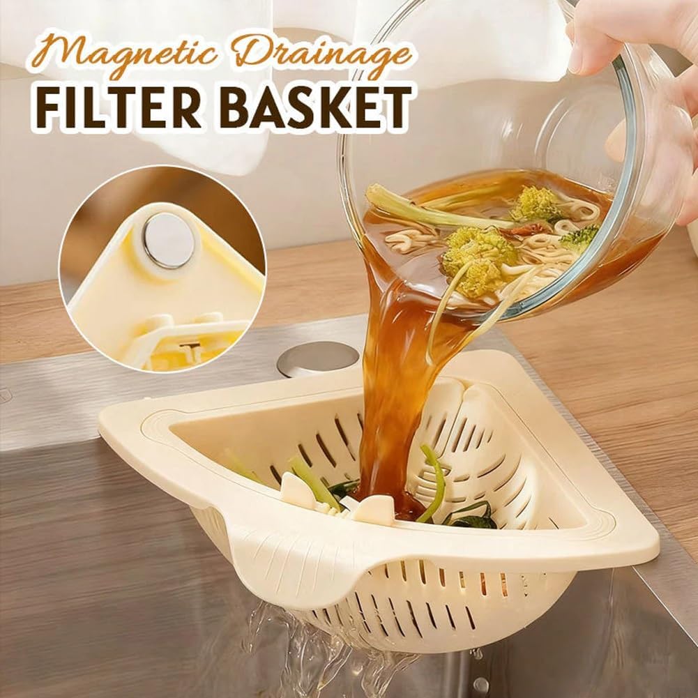 Magnetic Drainage & Filter Basket, Punch-Free Triangular Sink Strainer with Twist-Open Bottom, Strong Magnetic Fixation, Corner Kitchen Organizer for Washing Fruits & Vegetables(2pcs Color c)