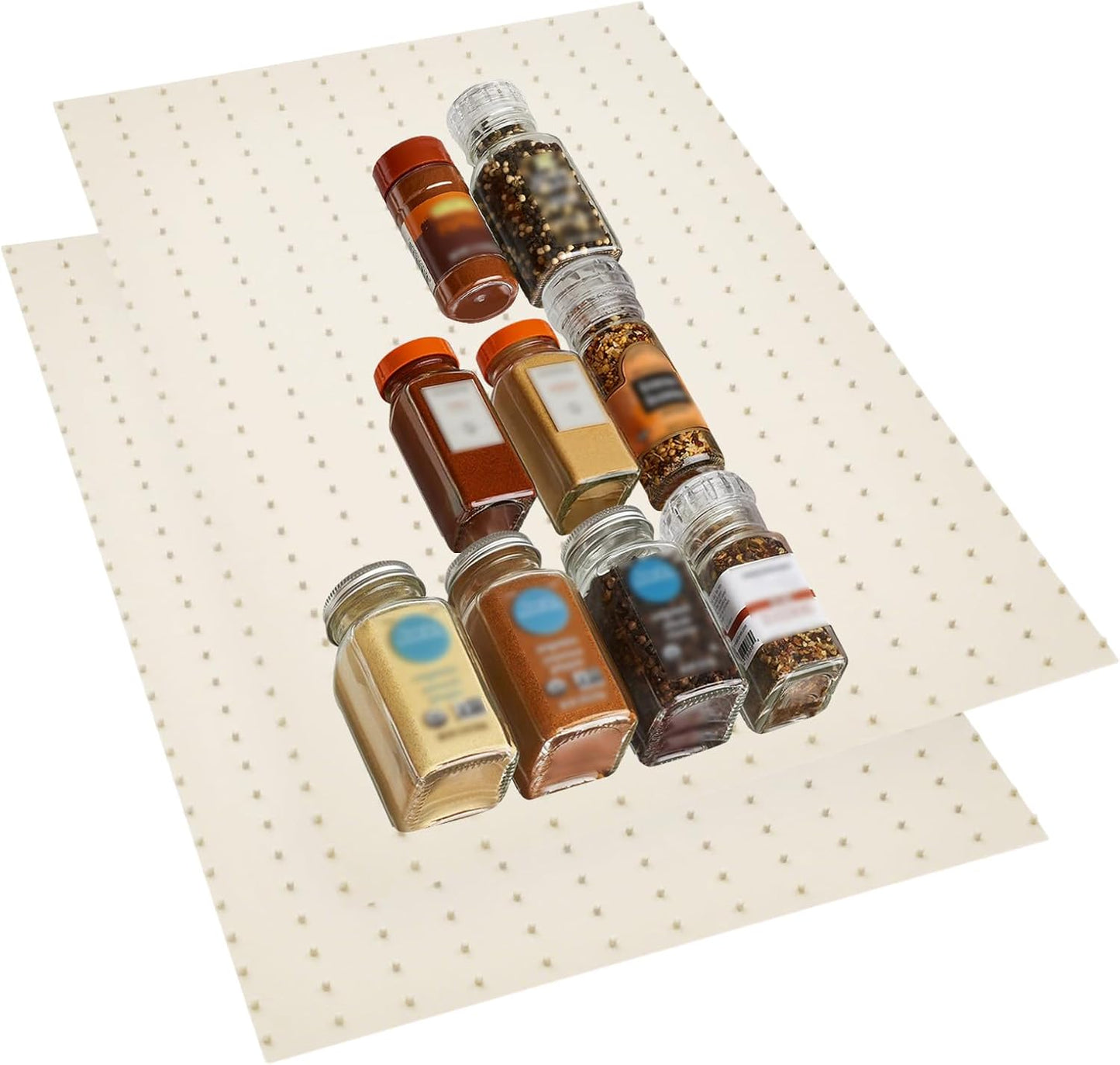 Gosmol Spice Drawer Organizer insert, Adjustable & Non-Slip Silicone Spice Drawer Liner for Seasoning Jars and Spice Bottles, Spice Rack, Set of 2-Pearl