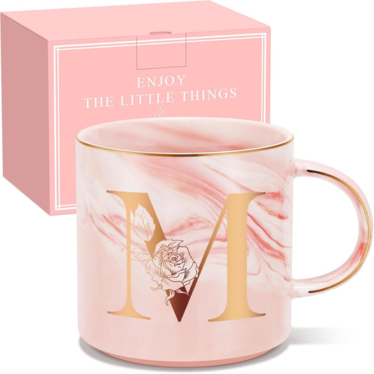 Personalized Gifts for Women Coffee Mug, Initial Customized Gift Monogrammed A-Z Coffee Mug 12 OZ, Christmas Anniversary Birthday Gifts for Women Mom Grandma Friend Sister Wife (M)