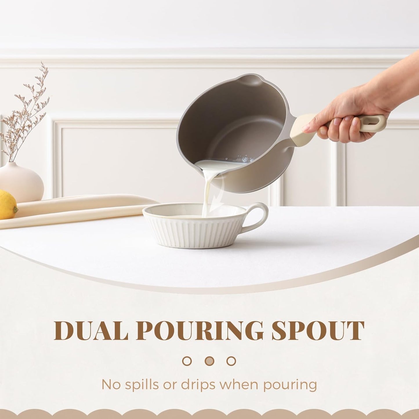 PRICUSIS Nonstick Saucepan with Lid, 2.7 Quart Sauce Pan, Healthy Sauce Pot with Pour Spouts for Multipurpose Use, PFOA Free, Induction Compatible, Apricot