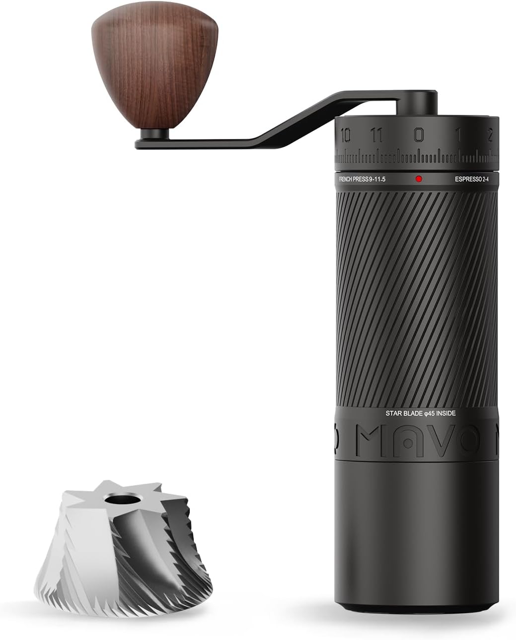 MAVO Manual Coffee Grinder, Phantox Pro Burr Coffee Grinder, Professional 45mm Stainless Steel Grinding Core, Capacity 30g, 120 Clicks Adjustment, Hand Coffee Grinder for Espresso, Pour Over, Black
