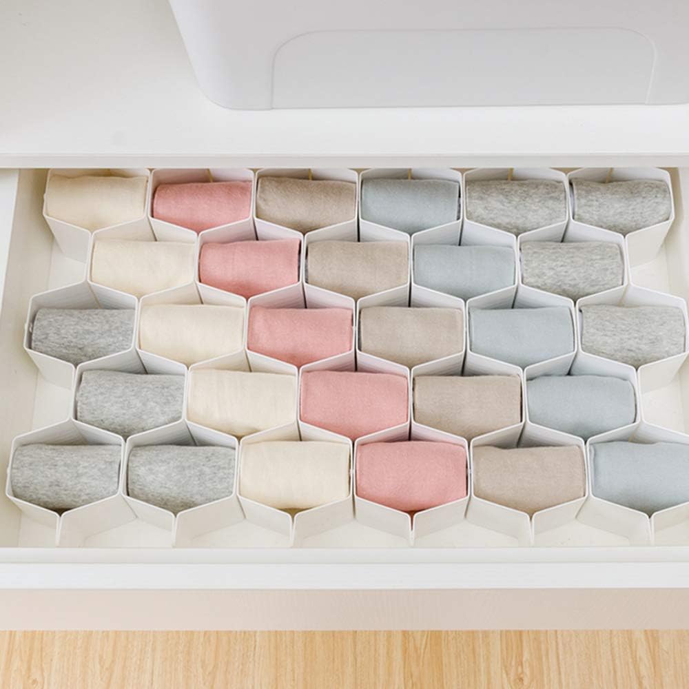 Poeland Drawer Divider Organizer 8pcs DIY Plastic Grid Honeycomb Drawer Divider White 2 Pack