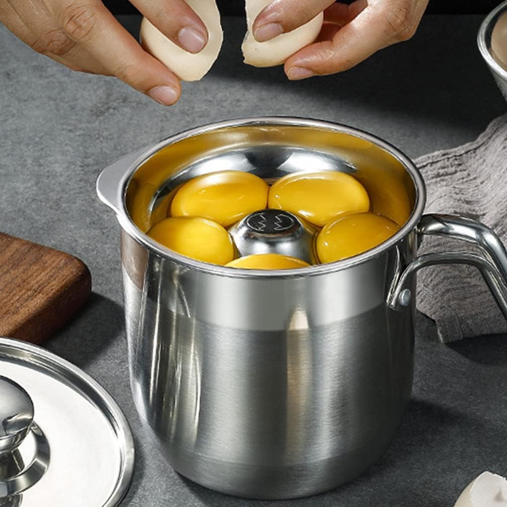Angoily Egg Separator - Stainless Steel Egg Yolk White Separator Tool, Divider, Sieve, Kitchen Gadget, 1500ml Dividing Bucket with Yolk White Filter for Kitchen Use Silver