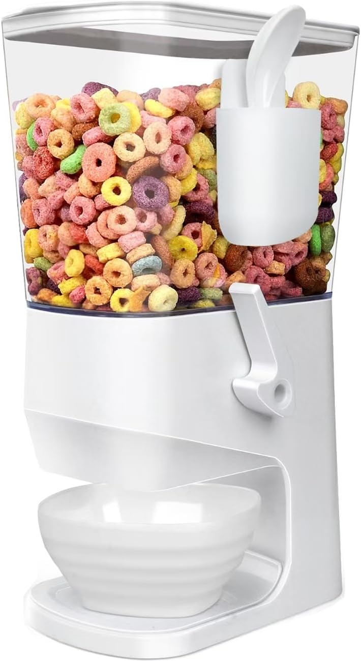 Cereal Dispenser Countertop With Bowls and Spoons Cereal Containers Storage for Pantry Snack Organizer Dry Food Storage Container with Lid for Kitchen Organization Oatmeal Nut Granola（1pcs White）