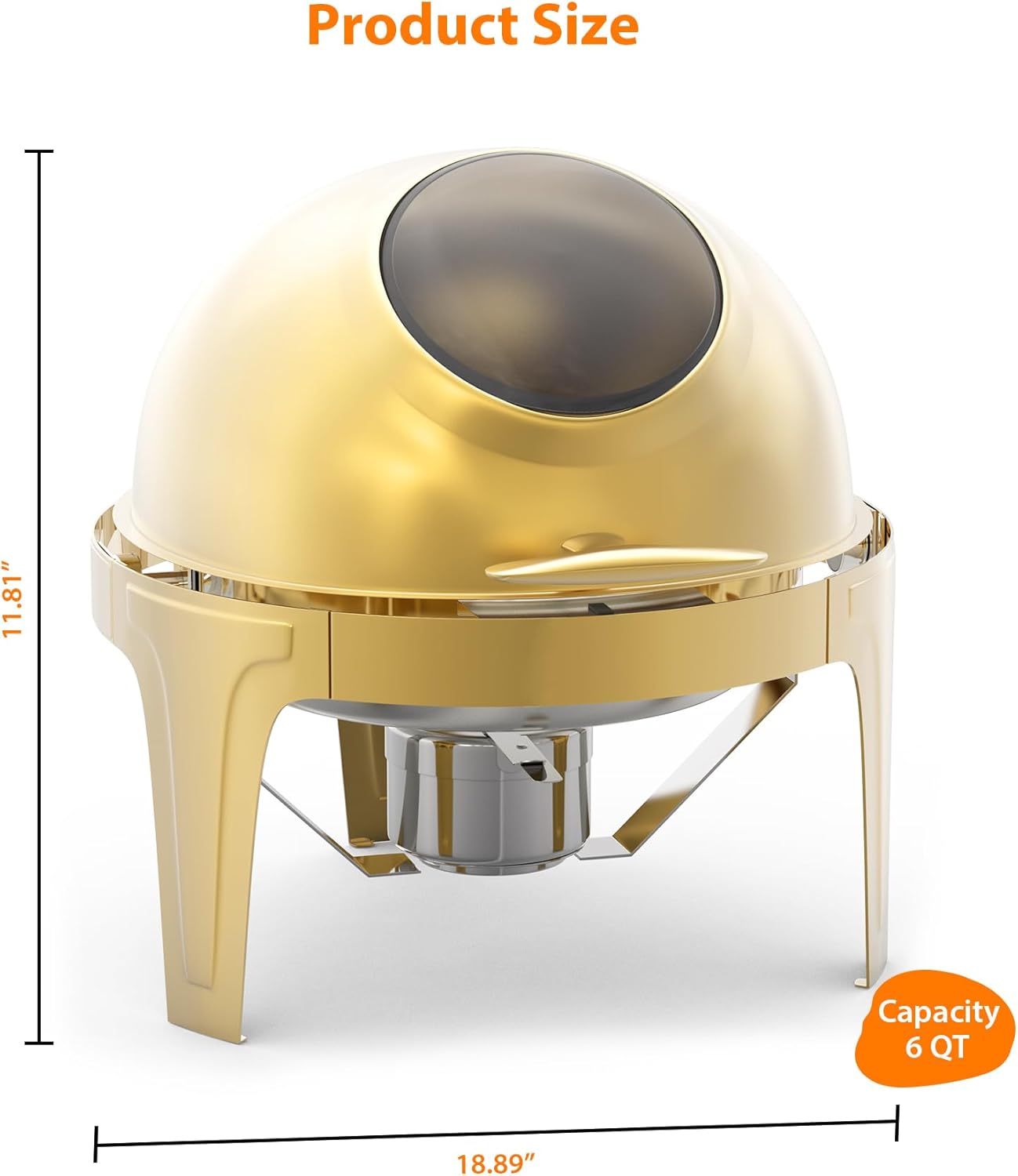 Roll Top Chafing Dish Buffet Set, 6.3 Qt Round Chafing Dish for Buffet, Stainless Steel Food Warmer Chafer with Glass Window Full Size Food Pan for Catering Parties Banquets