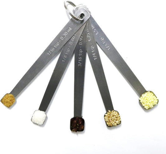 Mini Square Bowl Measuring Spoons Set, Small Stainless Steel Teaspoon for Cooking and Baking, Suitable for Small Amount of Dry or Liquid Ingredients and Spices (1/3, 1/4, 3/16, 1/8, 1/16 tsp)