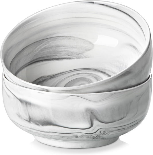 MALACASA Large Soup Bowls Set, 44 OZ (7") Salad Bowls Cereal Bowls Set of 2,Marble Grey Ceramic Bowls for Kitchen, Dishwasher & Microwave Safe, Series REGULAR