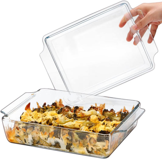 NUTRIUPS 8 x 9.5 Inches Rectangular Glass Casserole Dish With Glass Lid 2 Quart Glass Bakeware Glass Microwave Casserole Dish Glass Baking Dish with Lid