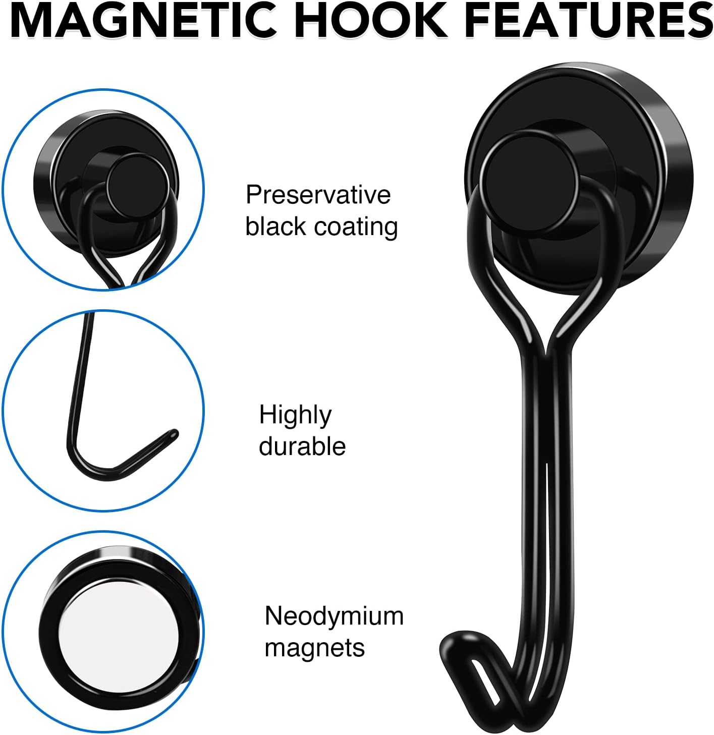 LOVIMAG Hooks, 30lbs+ Magnetic Magnet Hook 2025 Cruise Cabin Ship Essentials Heavy Duty Strong Refrigerator Fridge Hanging for Classroom Beach Vacation Kitchen Grills Home Mug Hanger (6 Pack)