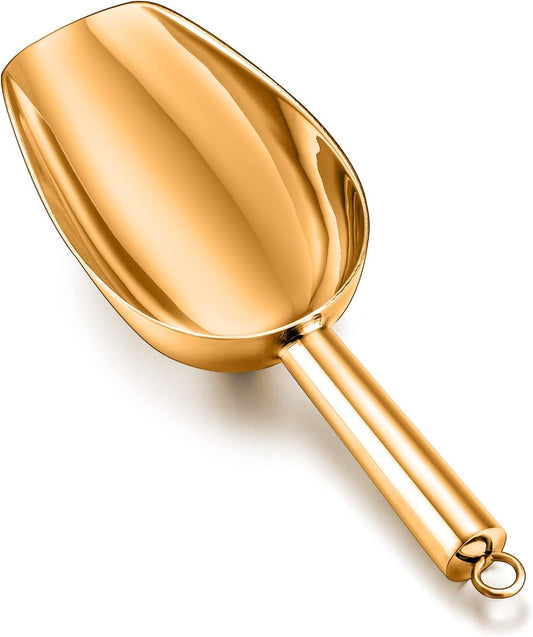 TeamFar 5oz Ice Scoop, Stainless Steel Food Scoop Metal Ice Scooper for Kitchen Bar Party Wedding, Heavy Duty & Sturdy, Easy Storage & Versatile, Mirror Finish & Smooth Edge, Gold