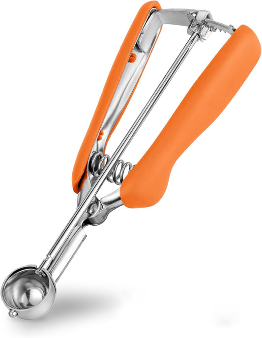 TJ POP Extra Small Cookie Scoop, 1 Tsp Cookie Scoop, Mini Ice Cream Scoop for Melon Baller, Cookie Dough, 0.2oz/ 25mm, Easy Squeeze & Release, Orange