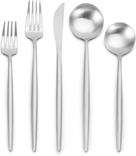 Matte Silverware Set , Oliviola 20-Piece Stainless Steel Flatware Cutlery Set Service for 4, Satin Finish Kitchen Utensil Set, Dishwasher Safe