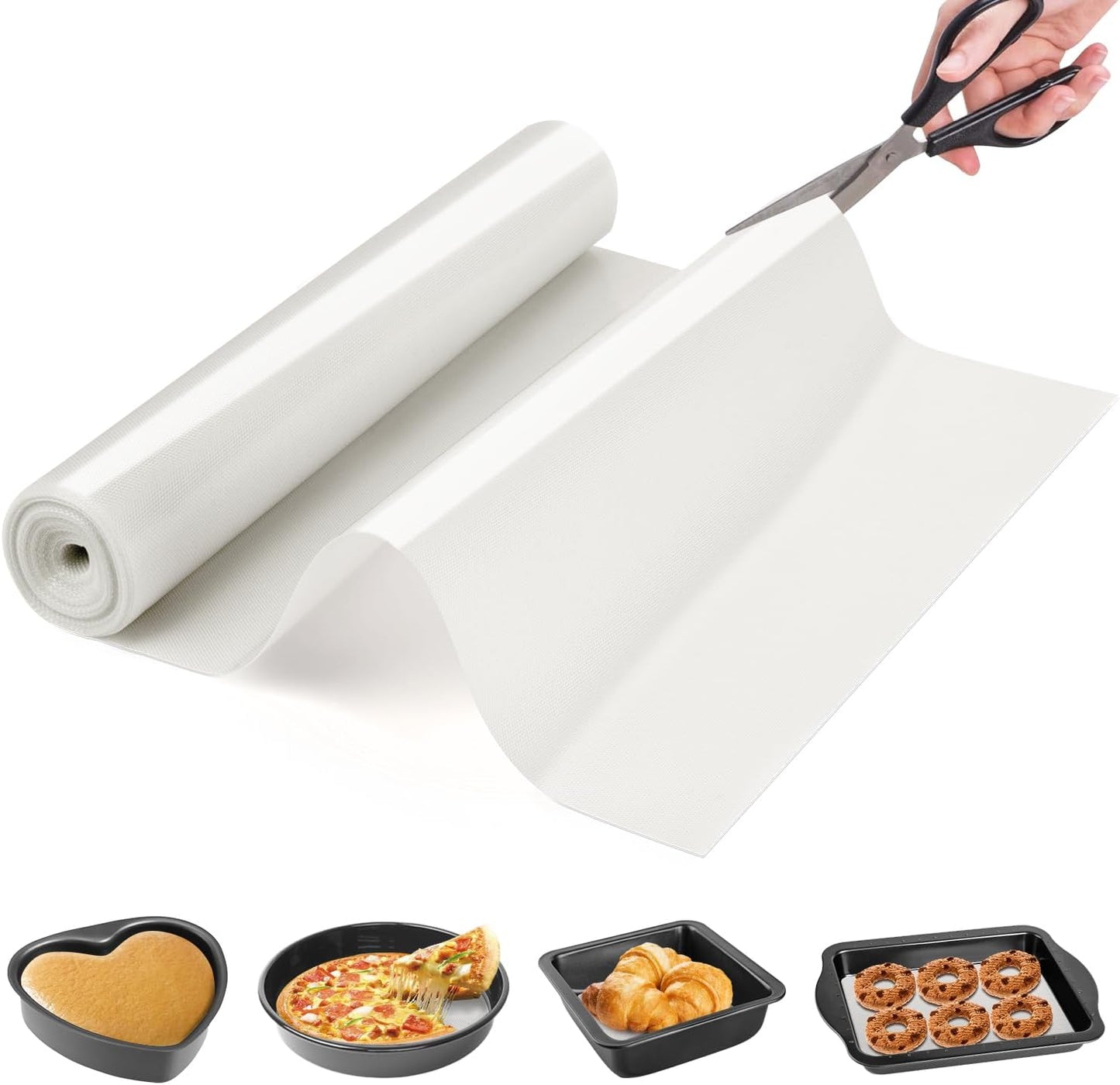 Silicone Baking Mat Roll Cut to Size- Food Grade Macaron Bread Pizza Mat- Reusable Silicone Mat for Baking, Washable Oil-Proof Refrigerator Liners Air Fryer, Craft Mat, Silicone Work Mat