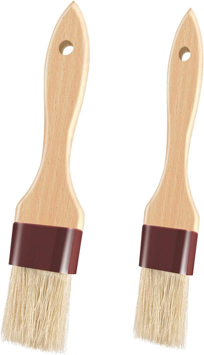 Pastry Brushes for Baking Basting Brush with Boar Bristles and Beech Hardwood Handles Culinary Oil Brush for Barbecue Butter Grill BBQ Sauce Baster Marinade Kitchen Food Cooking Brushes (1/1.5-2PCS)