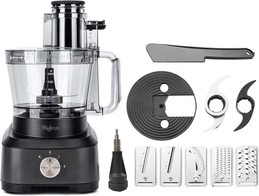 14-Cup French-Fry-Cutter Large Food-Processors - Large Feed Chute, Grey Color, Cheese Shredding, Meat Chopping, Shredding and Slicing, Mixing and Doughing, for Home Use