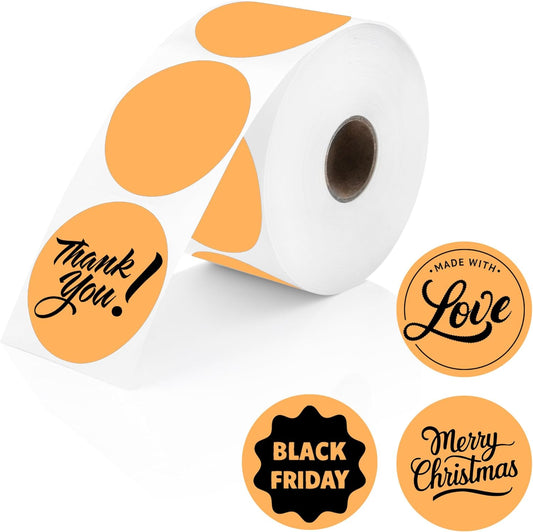 Perco Orange 2-Inch Perforated Circle Dot Thermal Sticker Labels — 735 Stickers/Roll, Direct Thermal Printer Compatible—with Permanent Adhesive for Organizing, Color Coding, Bin Labeling—Made in USA
