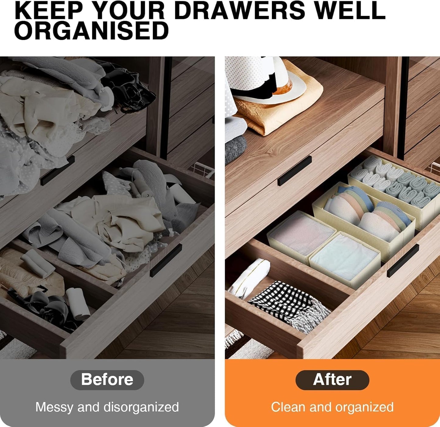 DIMJ Drawer Organizer Clothes 12 Pack - Foldable Baby Organizers and Storage & Dresser Organizer for Bedroom, Closet - Nursery Organization Dresser Dividers for underwear, Sock,Bra, Belt, Tie, Beige