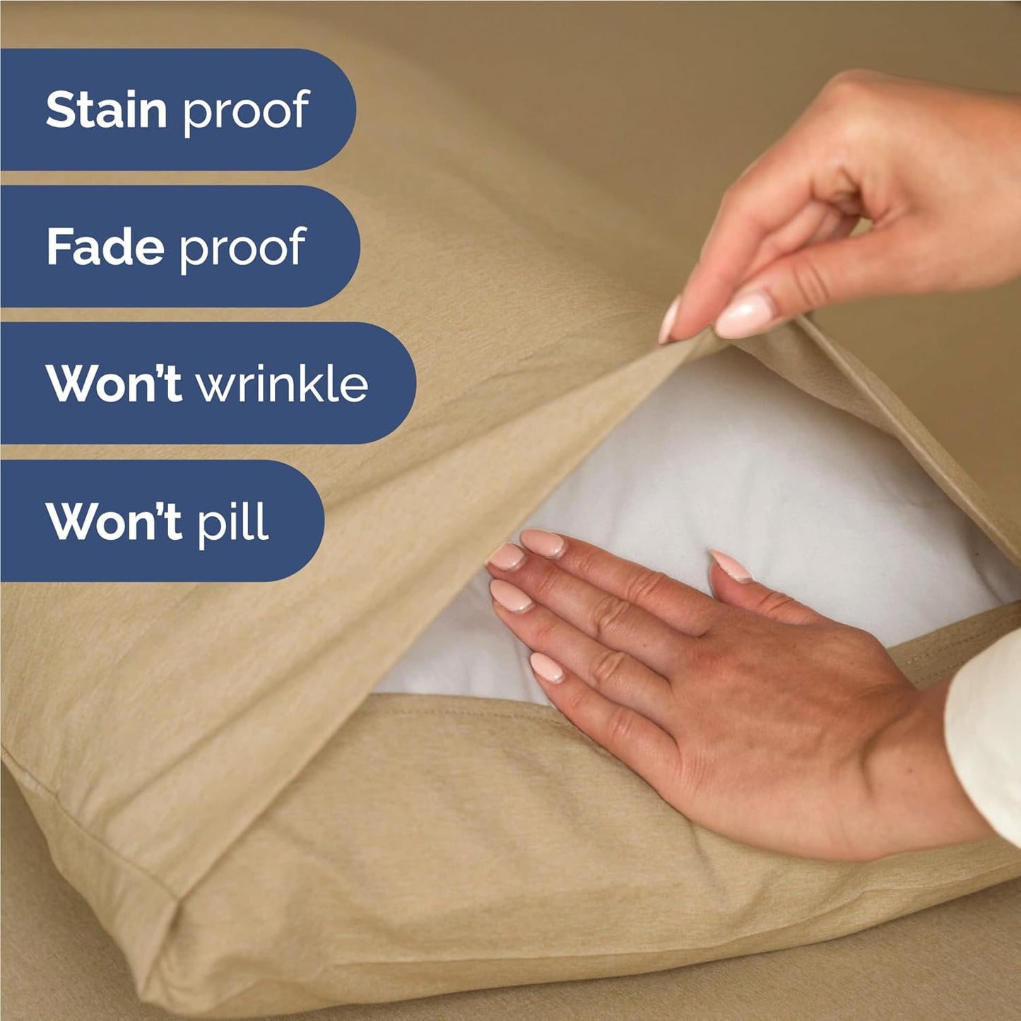 Full Size 4 Piece Sheet Set - Comfy Breathable & Cooling Bed Sheets Set - Hotel Luxury Bedding for Women, Men, Kids, Teens, Boys & Girls - Deep Pockets, Soft & Wrinkle Free - Tan (Heathered Sheets)