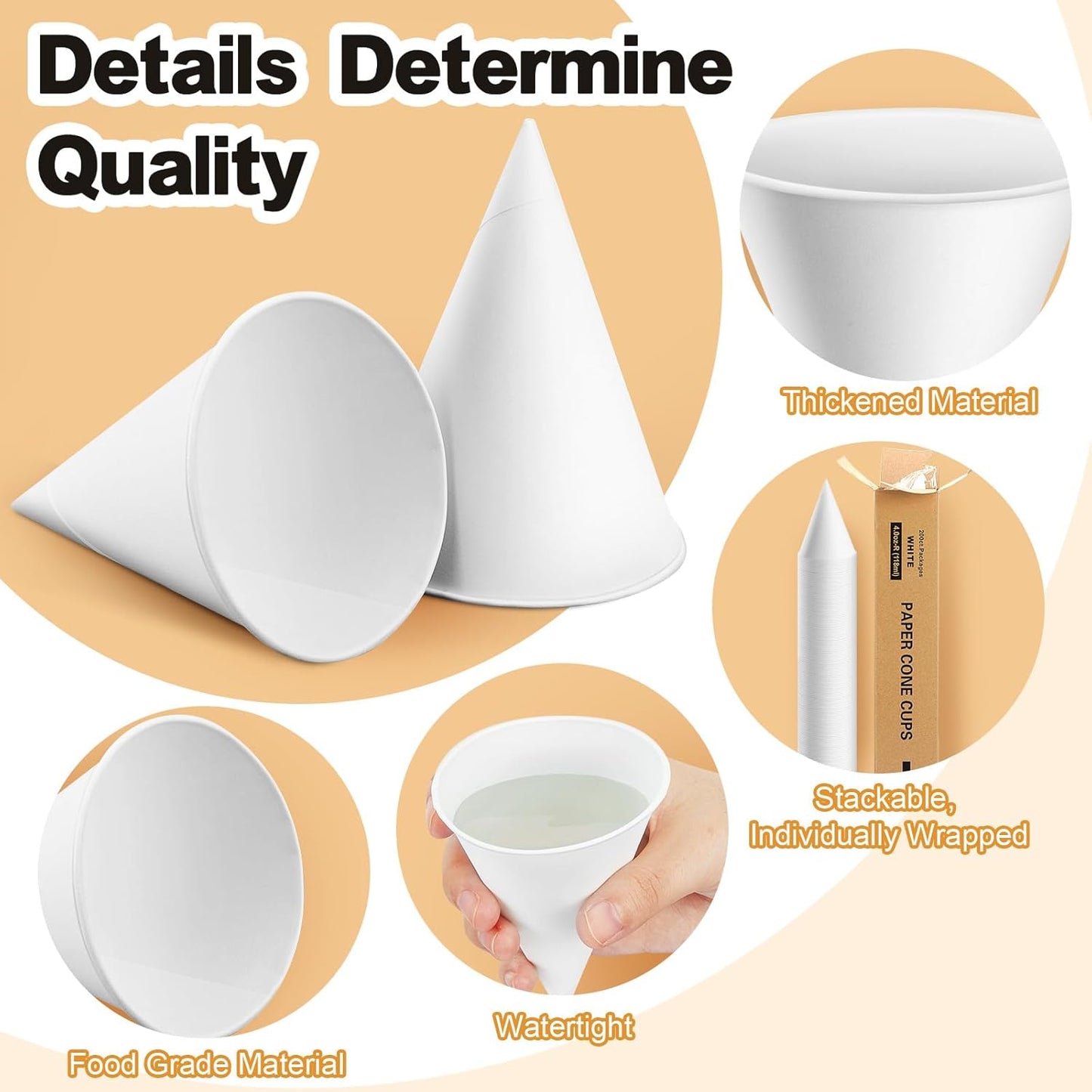 Roshtia 600pcs 4 oz Paper Cone Cups Thicken Disposable with 2 Cups Dispenser Pull Type Wall Mount Cup Holder Paper for Restaurants, Home, and Office, and Shaved Ice, Cold