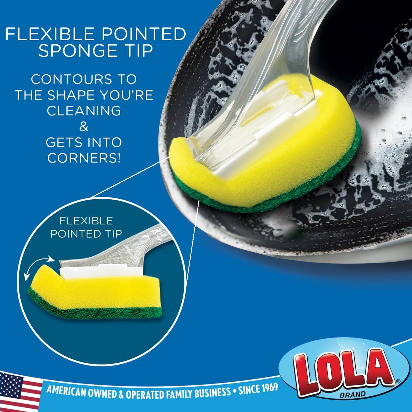 LOLA Dish Brush w/Soap Dispenser Wand, 12 Brush w/Heads & 72 Refills, Absorbent Sponge Scrubber, No Leaking. Clean Dishes, Sinks and Cookware