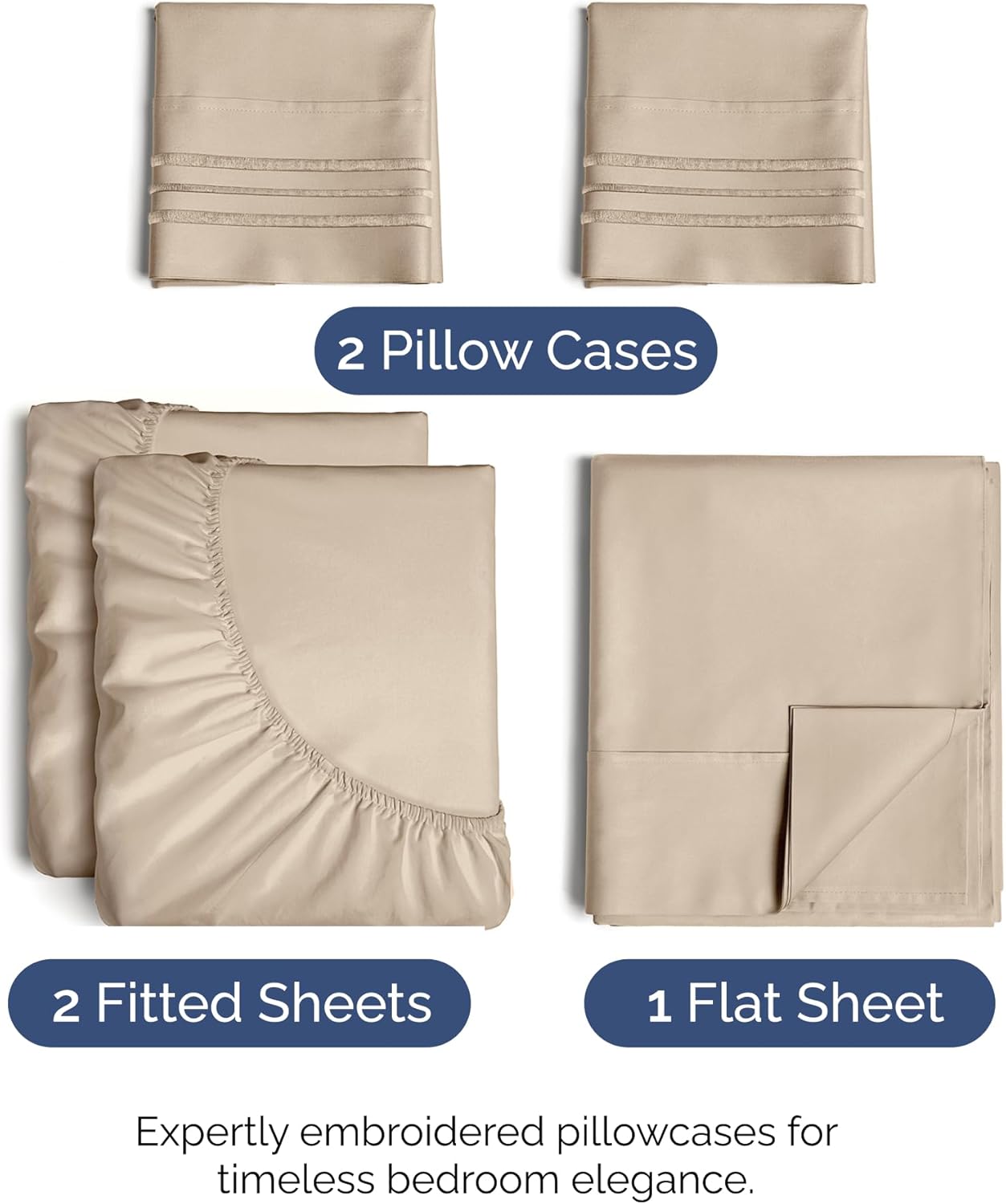 Split King Size 5 Piece Sheet Set - Comfy Breathable & Cooling Bed Sheets Set - Hotel Luxury Bedding for Women, Men, Kids, Teens, Boys & Girls - Deep Pockets, Soft and Wrinkle Free - Oeko-Tex - Cream