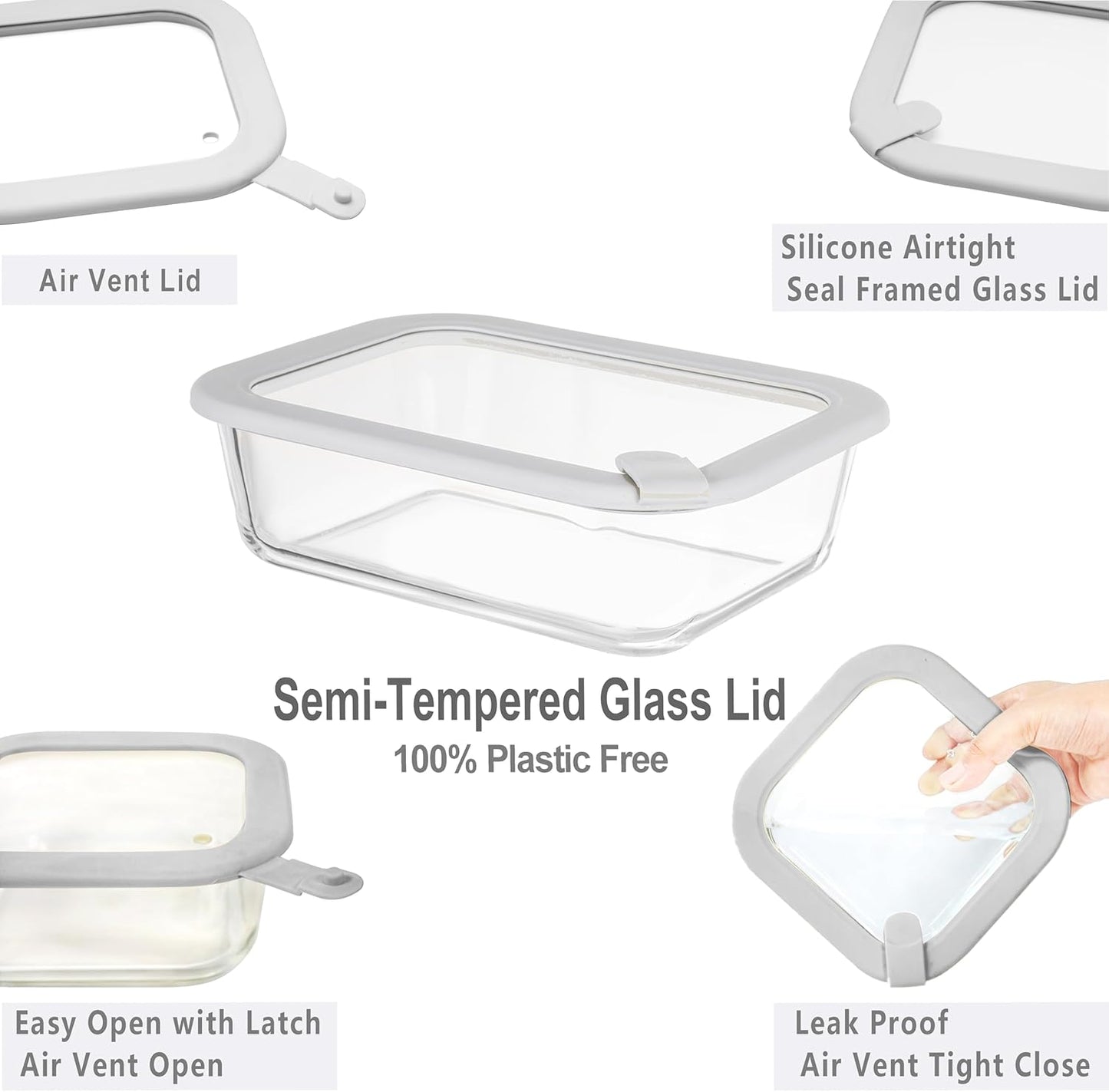 Glass Food Containers with Glass Lid, Microwave Safe Food Storage Container Set, 4 Pack of 35oz, Large Size Airtight Storage Set with Leak Proof Lids, Meal Prep Containers