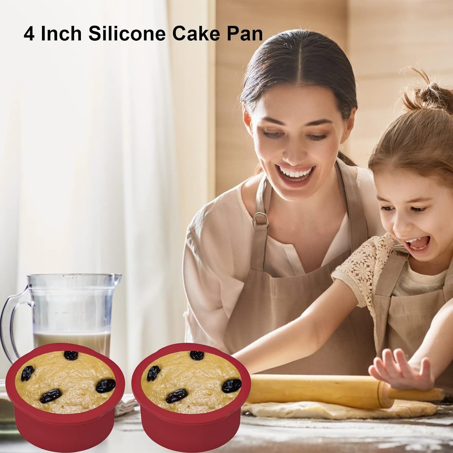 Nalchios 4 Inch Silicone Round Cake Pans Set of 4, Non-stick Easy Releasing Mini Cake & Pizza Pans, Flexible BPA Free Silicone Baking Mold for Layer, Mini & Cheese Cake