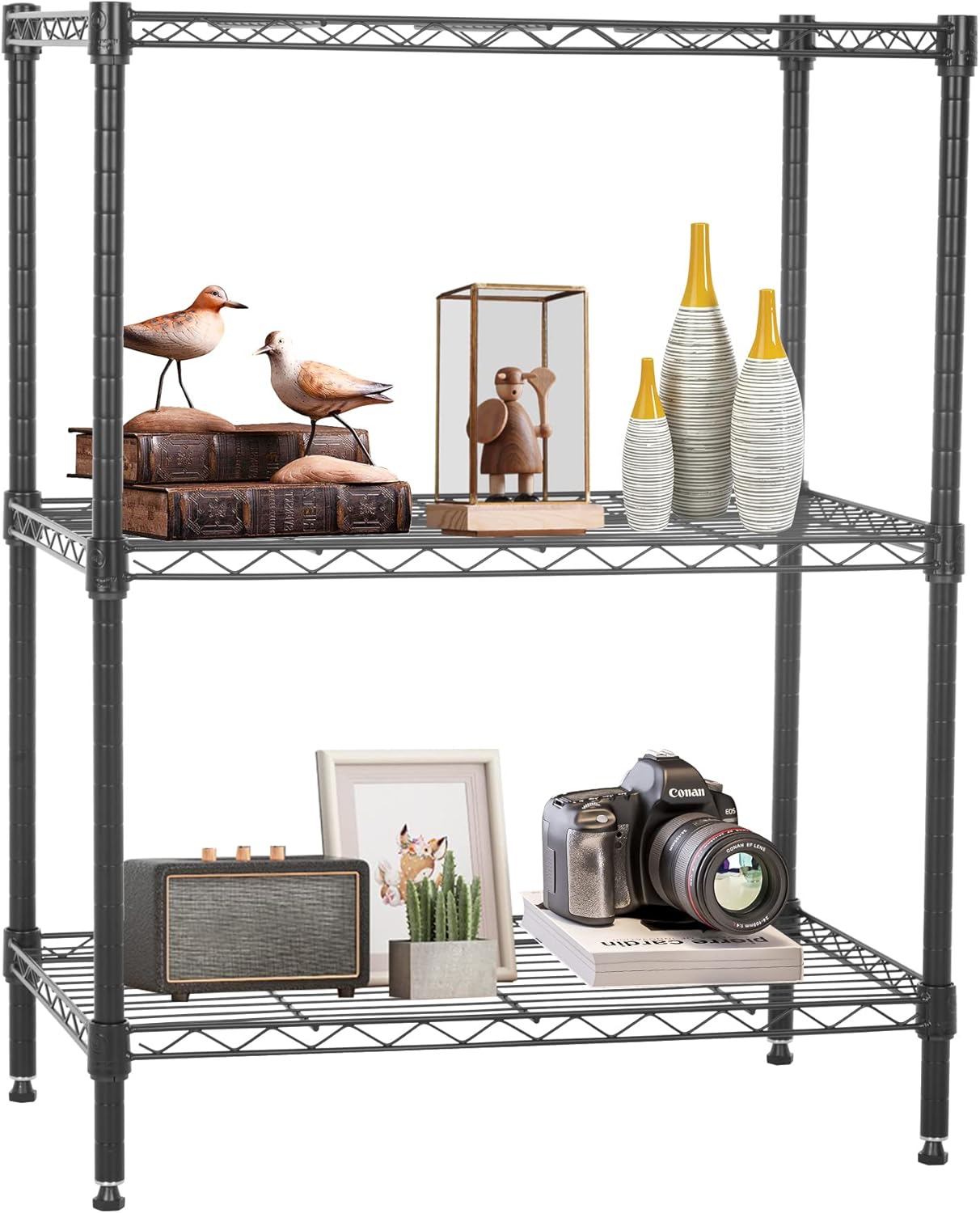 FDW Wire Shelving Units Adjustable Metal Storage Rack 23D x 13W x 30H 3 Tier Pantry Shelves NSF Kitchen Shelf for Kitchen Garage Commercial Small Places,Black