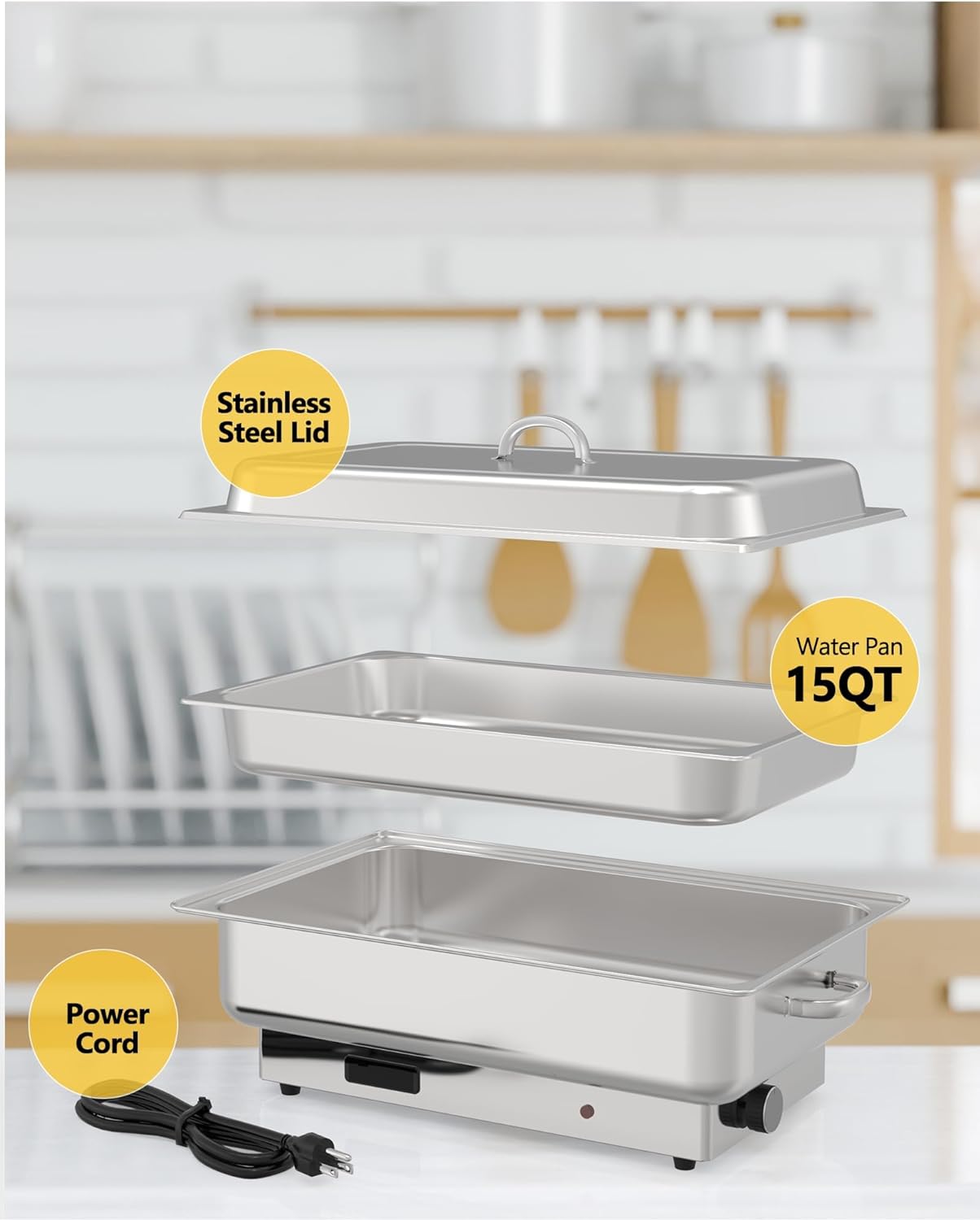 Electric Chafing Dish Buffet Set, 2 x 4.5QT Half-Size Buffet Servers and Warmers Stainless Steel Chafing Dish, Commercial Food Warmer with Temperature Control Display for Parties, Catering, Festival