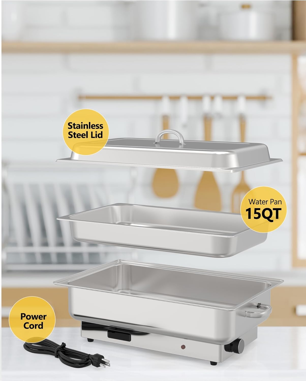 Electric Chafing Dish Buffet Set, 2 x 4.5QT Half-Size Buffet Servers and Warmers Stainless Steel Chafing Dish, Commercial Food Warmer with Temperature Control Display for Parties, Catering, Festivals