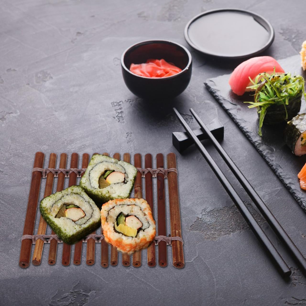 BESTOYARD 5.11-Inch Japanese Sashimi Bamboo Sheet- Decorative Platter Sushi Making Rolling Mats for Seafood Presentation Table Decor