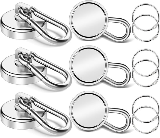 Magnetic Hooks, 70Lbs Heavy Duty Magnetic Hooks with Swivel Carabiner for Cruise Cabins, 6 Pack Extral Strong Neodymium Magnet Hooks for Hanging, Metal Magnetic Hanger for Toolbox, Grill, Fridge