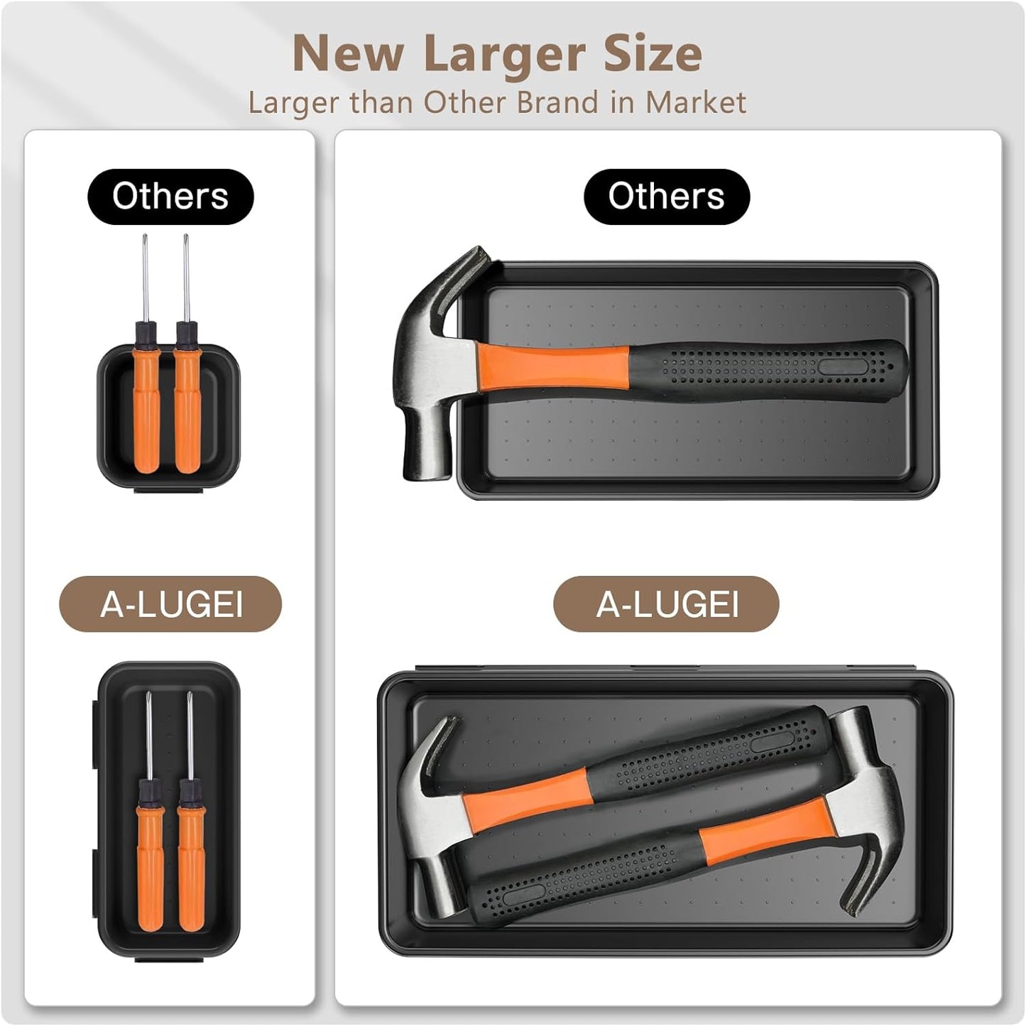 【More Larger Size】A-LUGEI【69Pcs】【5 Size】 Tool Box Organizer Tray Divider Set, 【Black】 Desk Drawer Organizer, Garage Organization and Storage Toolbox for Rolling Tool Chest Cart Cabinet WorkBench Parts
