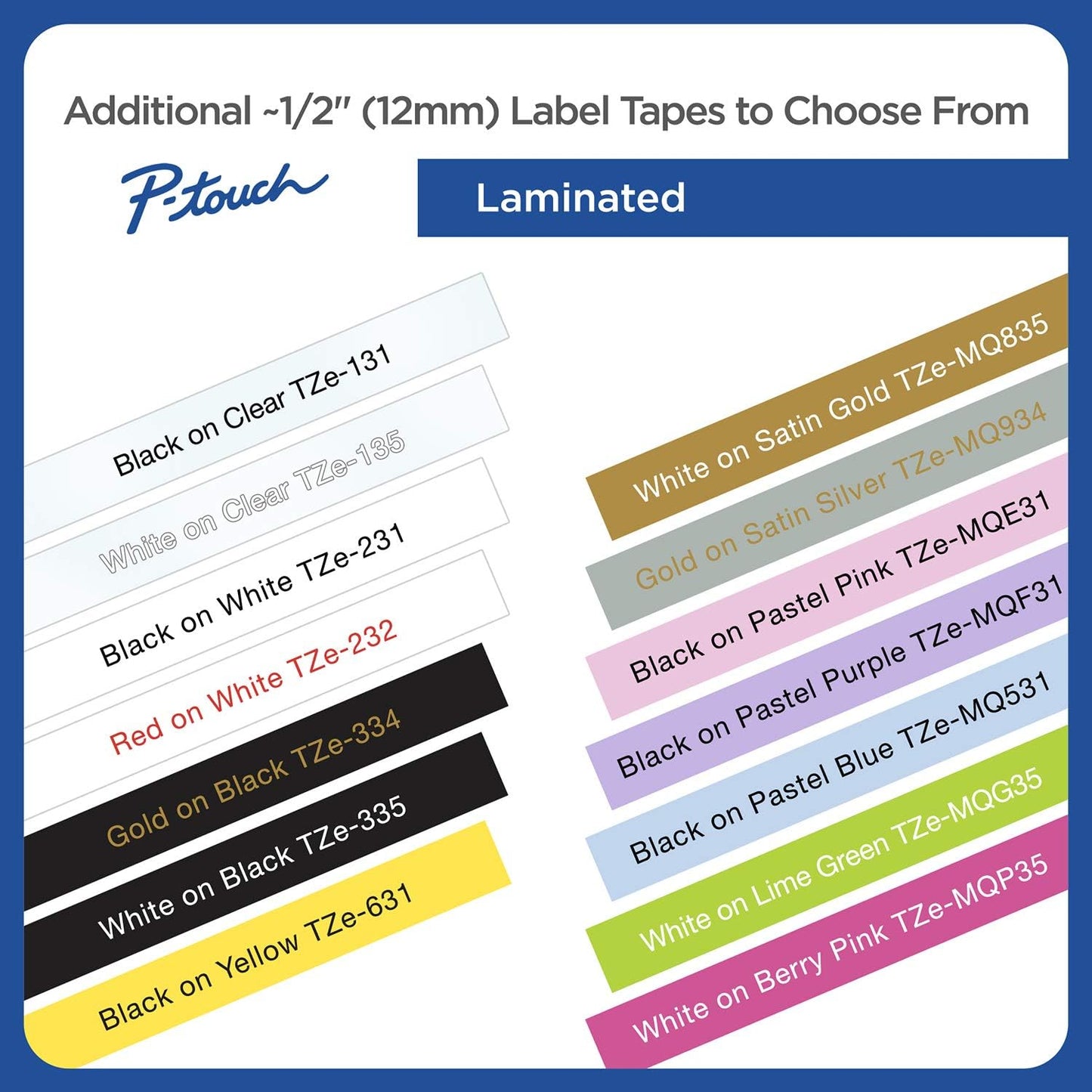Brother Genuine P-touch TZE-FA3 Tape, 1/2" (0.47") Wide Fabric Iron-On Tape, Navy Blue on White, Can be Ironed onto Virtually Any Cotton Item, 0.47" x 9.8' (12mm x 3M), Single-Pack, TZEFA3