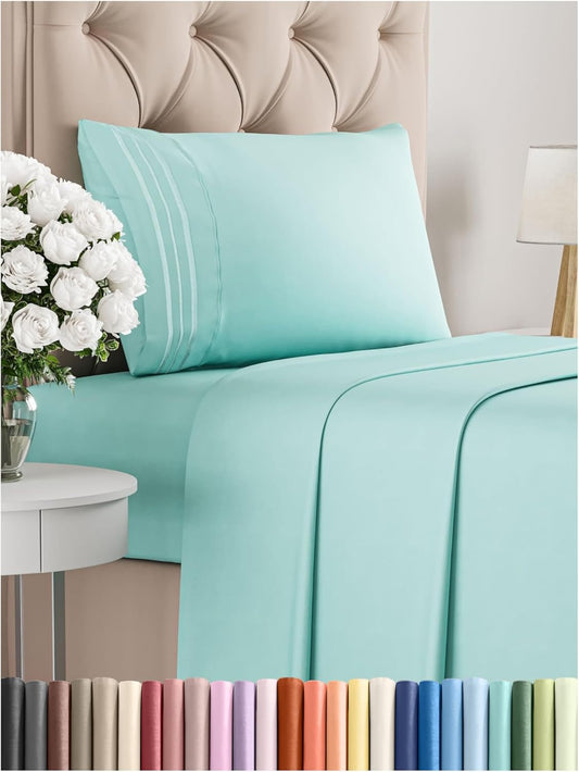 Twin Size 3 Piece Sheet Set - Comfy Breathable & Cooling Bed Sheets Set - Hotel Luxury Bedding for Women, Men, Kids, Teens, Boys & Girls - Deep Pockets, Ultra-Soft, Wrinkle Free - Oeko-Tex - Spa Blue
