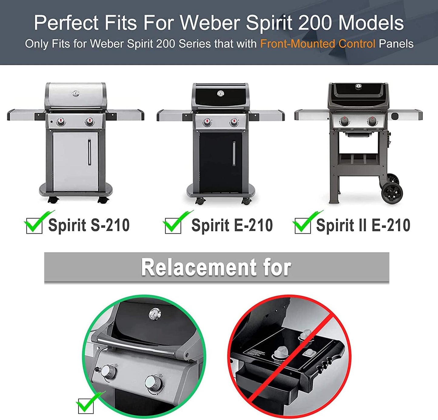 Set of 3-Pack 15.3" 7635 Flavorizer Bars for Weber Spirit 200 Series, Spirit E210 S210, E220, S220 with Front Control Knobs, Stainless Steel Heat Plates Flavor Bar for Weber Spirit E210
