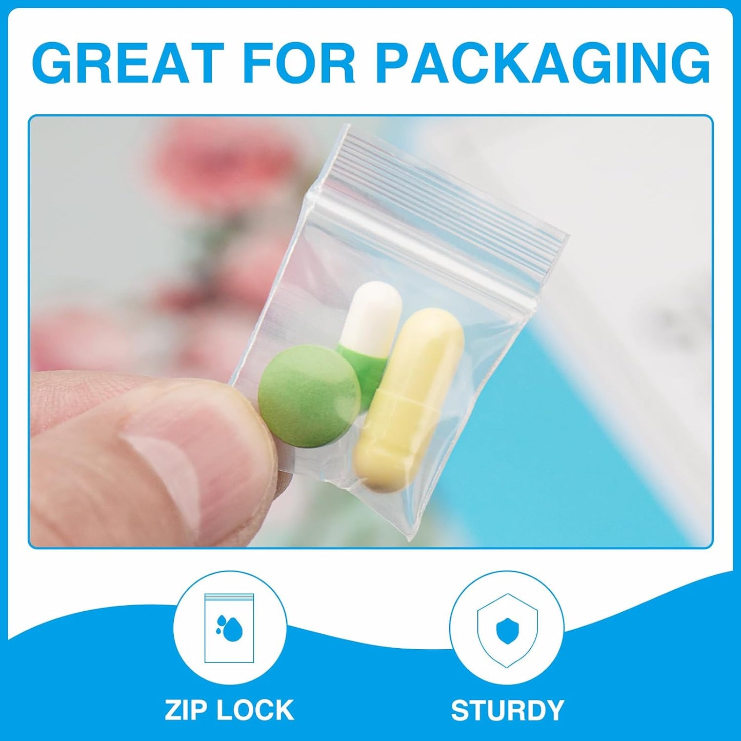 200pcs 2" x 2" Clear Zip Bags, 2 Mil Thick, Small Bags, Reclosable Zip Plastic Baggies for Necklace, Ring, Coin, Beads, Jewelry, Pill