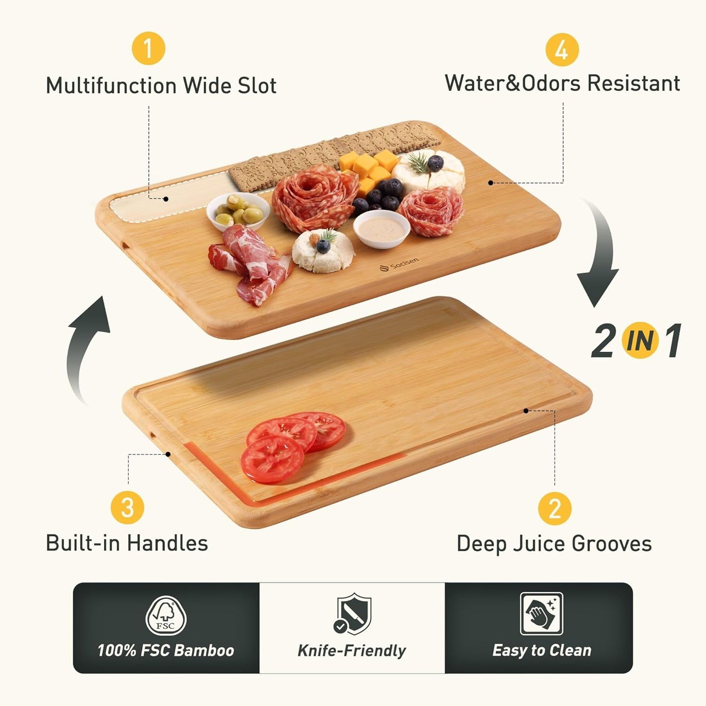 Extra Large Bamboo Cutting Board Set Over Sink Nice Solid Thick Wood Juice Groove Chopping Board Big Best Hardwood Counter Organic Vegetable Kitchen Gadgets Apartment Essentials for Meat Fruit Cheese