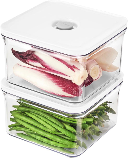 Premium Airtight Food Storage Containers, Square 2PC/Set(1.48qt/1.4Lx2pcs), Smart One-Click Seal Lid, No Hinges, 100% Leak Proof, BPA-FREE, Dishwasher, Freezer & Microwave Safe