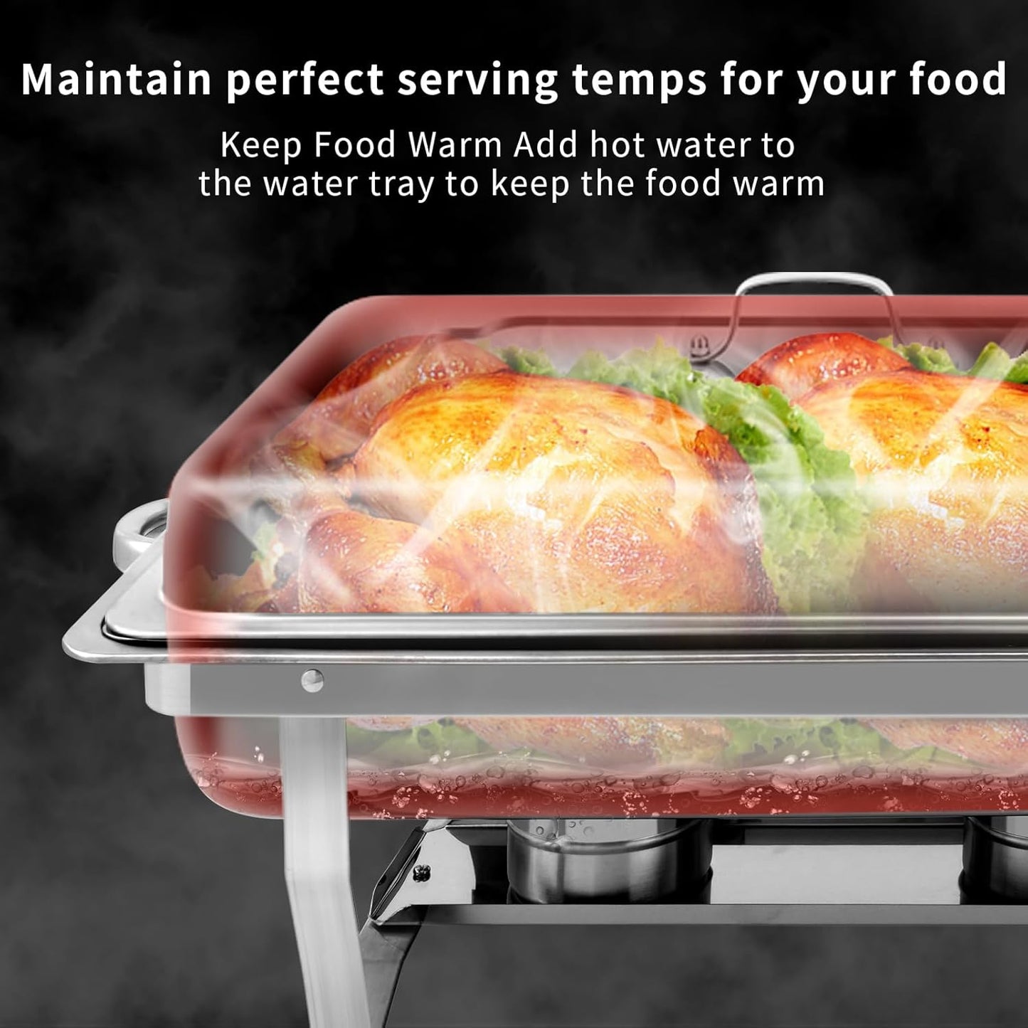 8 Qt 4 Pack Full Size Stainless Steel Chafing Dishes Buffet Set, Silver Rectangular Catering Chafer Warmer Set with Trays Pan Lid Folding Frame Stand for Kitchen Party Banquet Dining