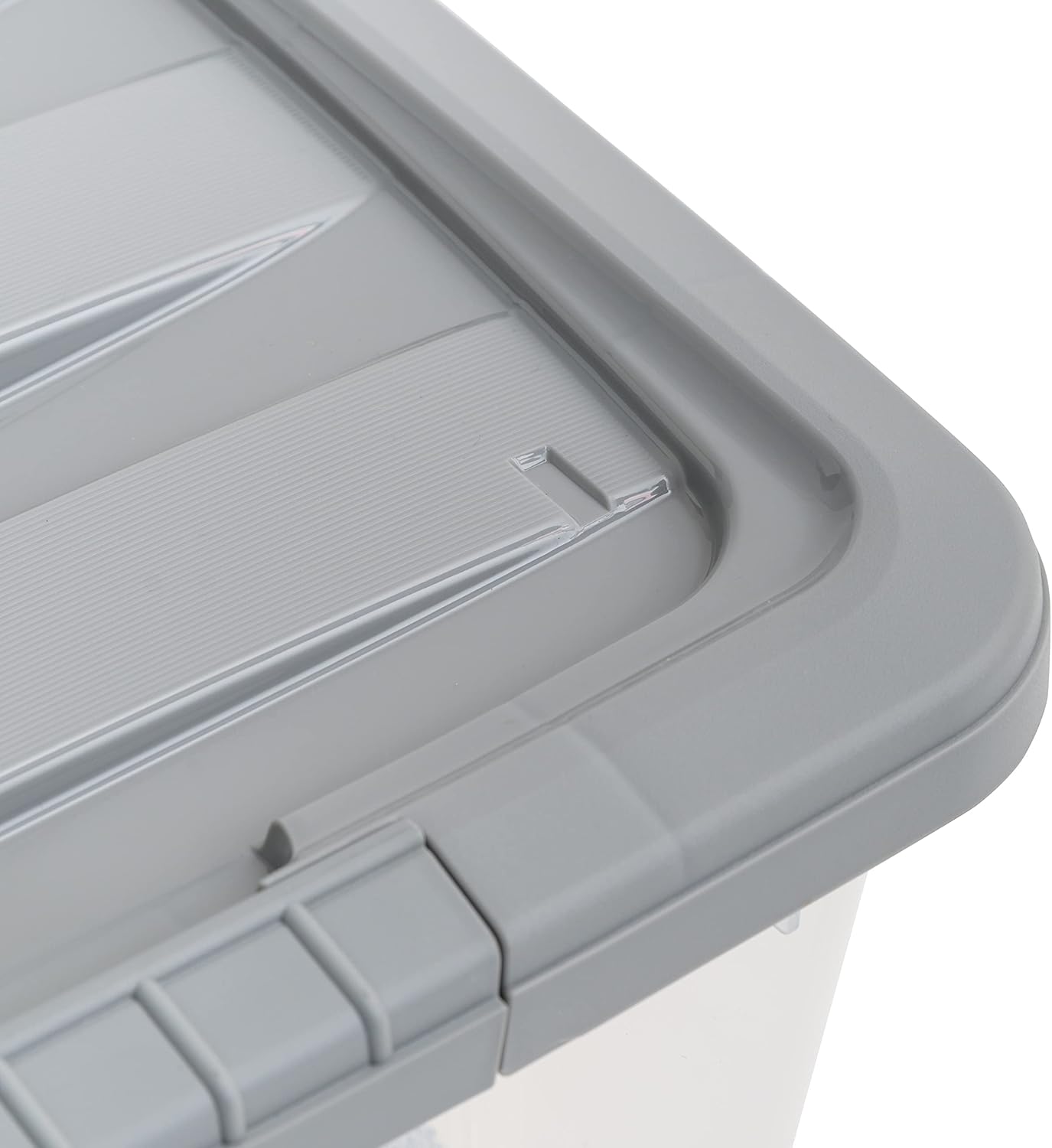 Amazon Basics Plastic Storage Containers with Secure Latching Lids, Stackable Organization Bins, 32 Quart, Set of 6, Clear/Grey