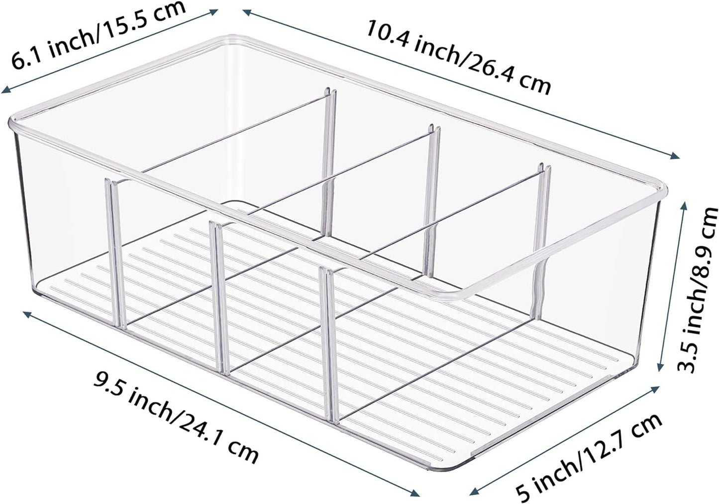 Vtopmart 2 Pack Food Storage Organizer Bins, Clear Plastic Bins for Pantry, Kitchen, Fridge, Cabinet Organization and Storage, 4 Compartment Holder Packets, Snacks, Pouches, Spice Packets