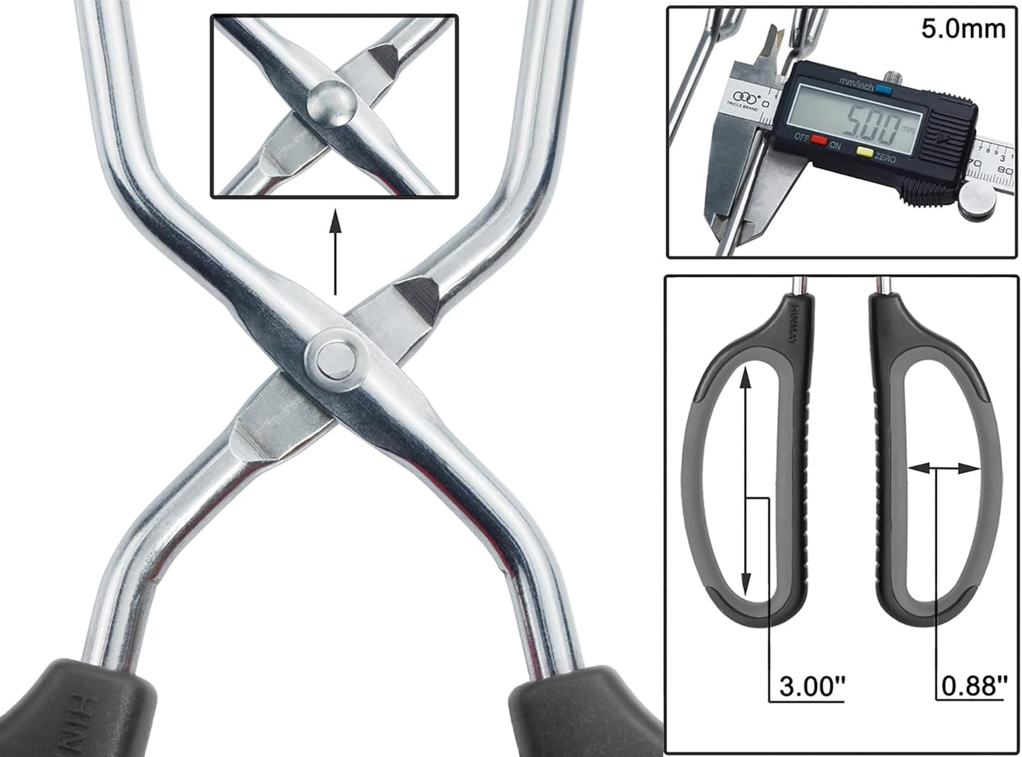 Stainless Steel Scissor Tongs Cooking Tongs Set, Set of 3 (Black Handle, 10" 12" 16")
