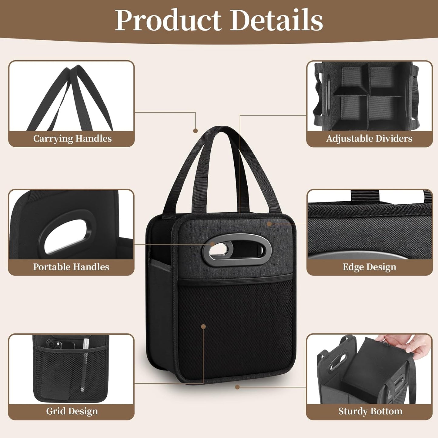 2 Pack Drink Carrier with Handle, Reusable 4 Cup Carriers for Drinks, Portable Foldable Insulated Coffee Cup Drink Holder for Delivery and Caddy