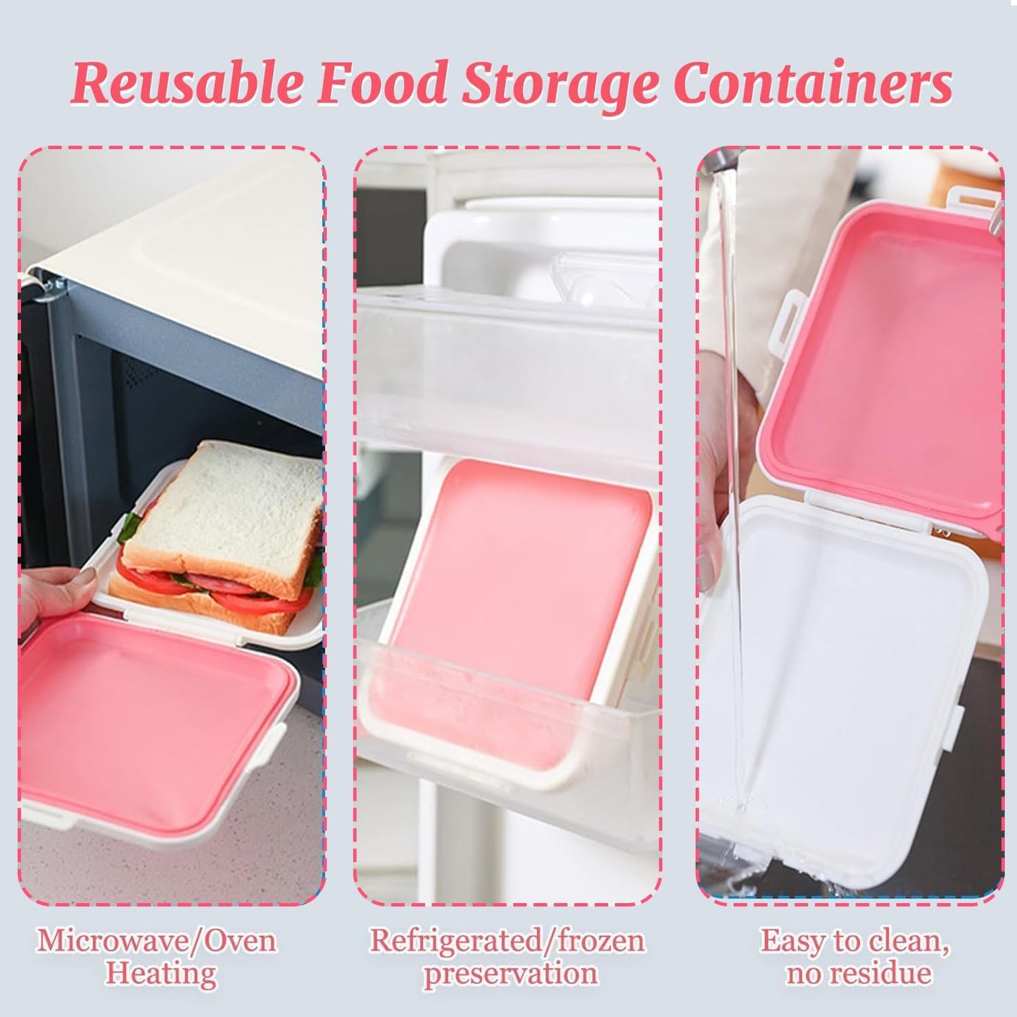 3 Pack Sandwich Containers,3 Color Silicone Sandwich Storage with Snap-Off,Sandwich Box for Lunch,BPA Free,Leakproof, Reusable Plastic Sandwich Holder for Fruit,Salad,Snacks and Food Storage