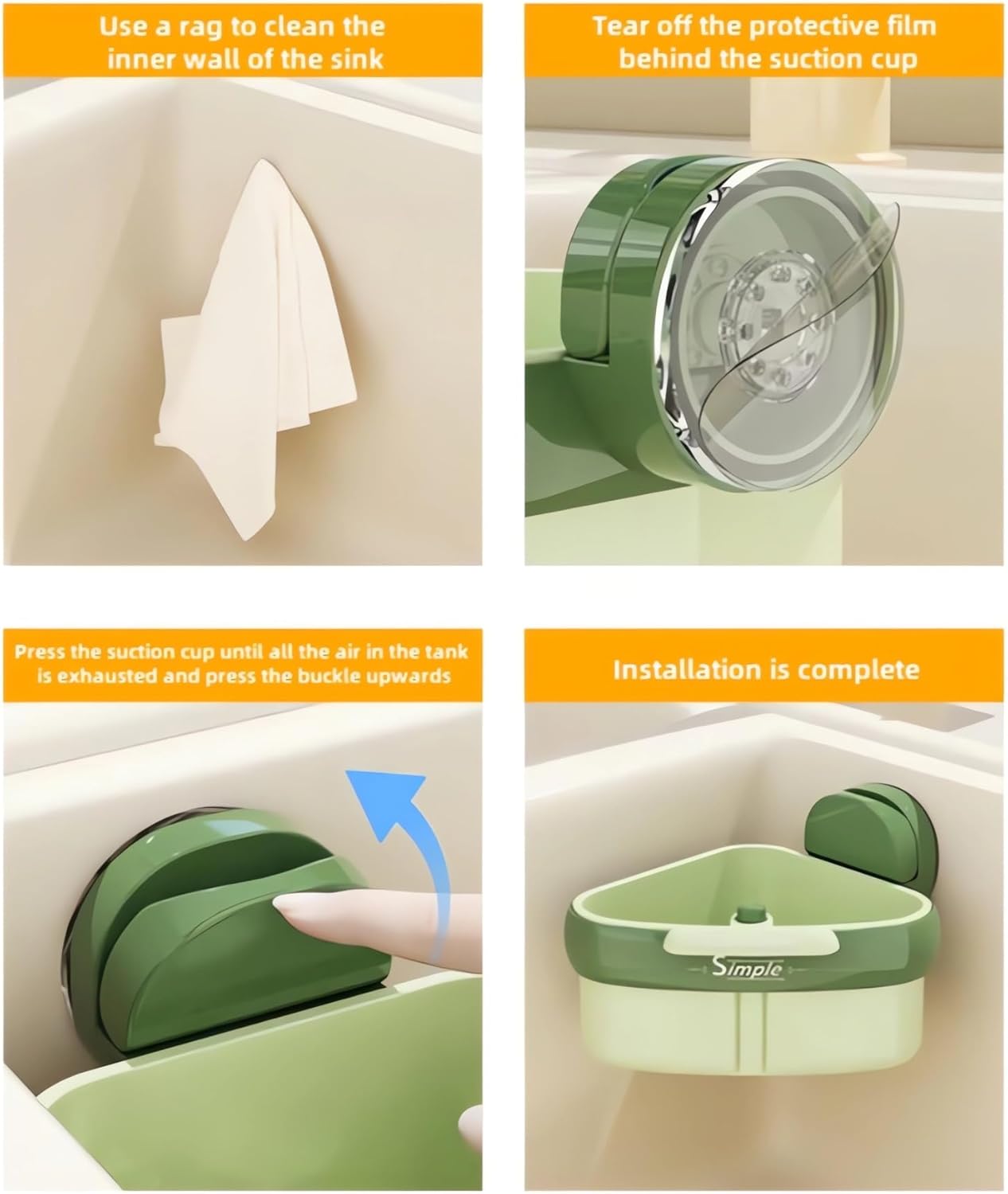 Suction Cup Sink Corner Rack 2026 Upgrade Corner Sink Strainer Basket Automatic Dumping Suction Cup Press Sinks Drainer Basket Faucet Sponge Storage Rack Food Waste Catcher for Sink (1PC - Yellow)