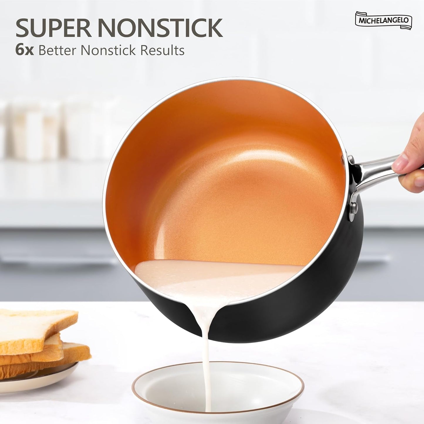 MICHELANGELO 2 Quart Saucepan with Steamer & Glass Lid - Nonstick Sauce Pan with Lid | Ceramic Steamer Pot, Induction Compatible, Oven Safe