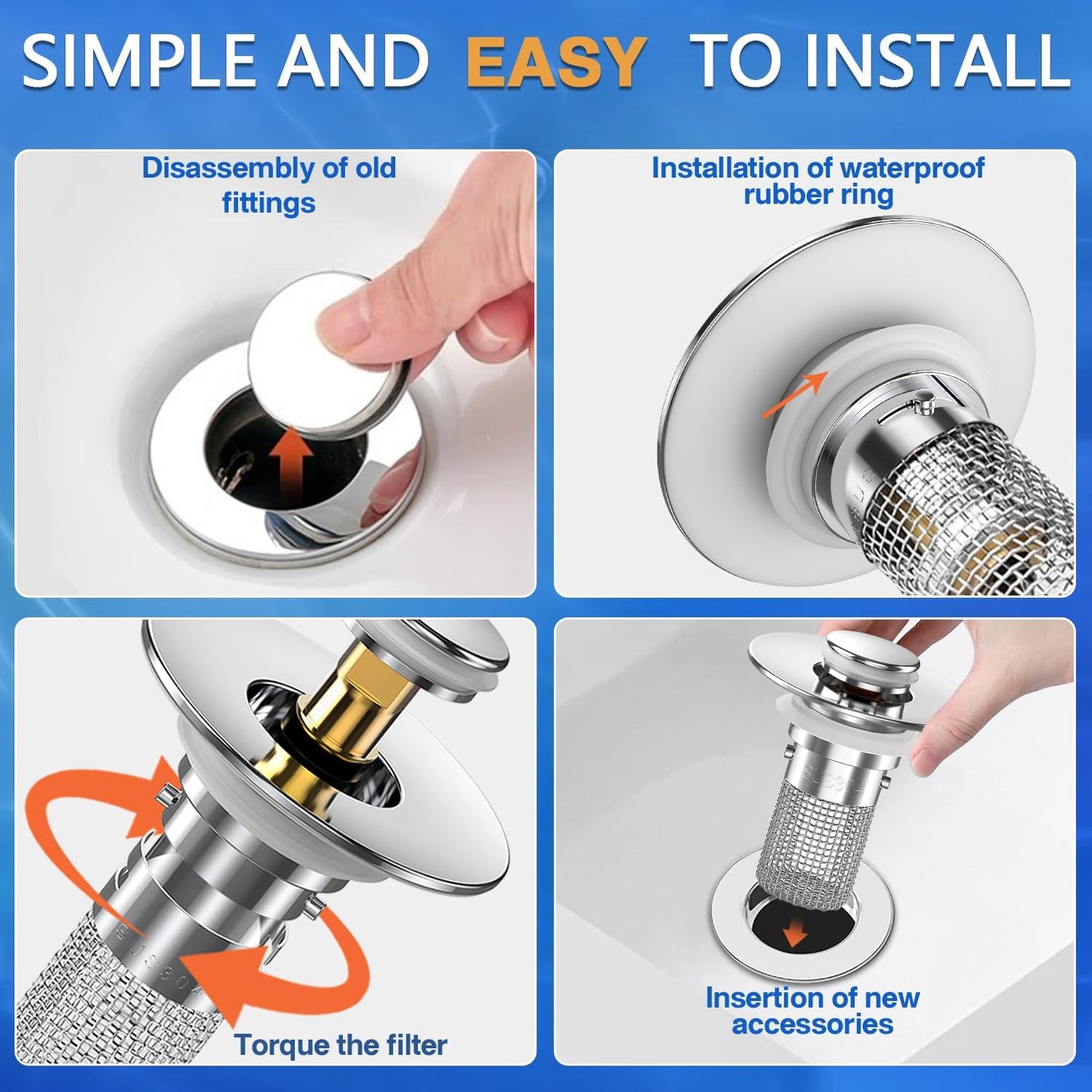 2PCS Sink Stopper Hair Catcher, Pop-up Sink Drain Strainer with Removable Stainless Steel Strainer Basket Hair Catcher, Bathroom Sink Strainer for Bathroom Sink Stopper Replacement.